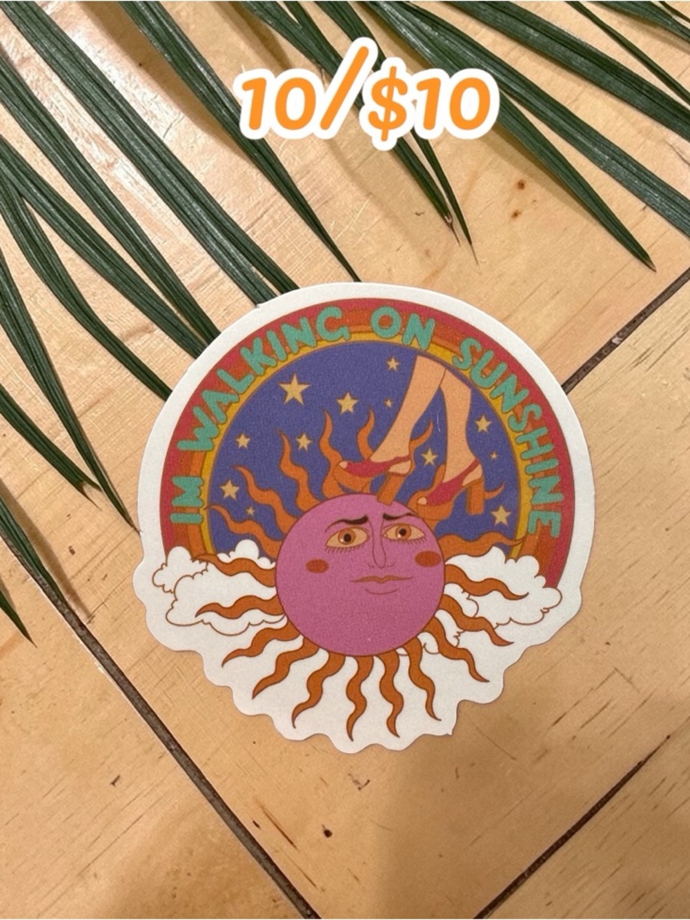Walking on Sunshine Sticker – Retro Sun Vinyl Decal | Groovy Sunshine Aesthetic